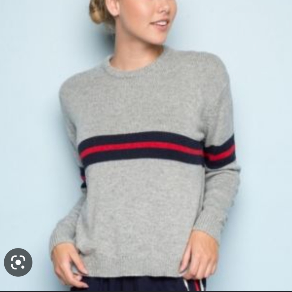 Brandy Melville Bernadette Sweater in Gray with Red Navy Stripe